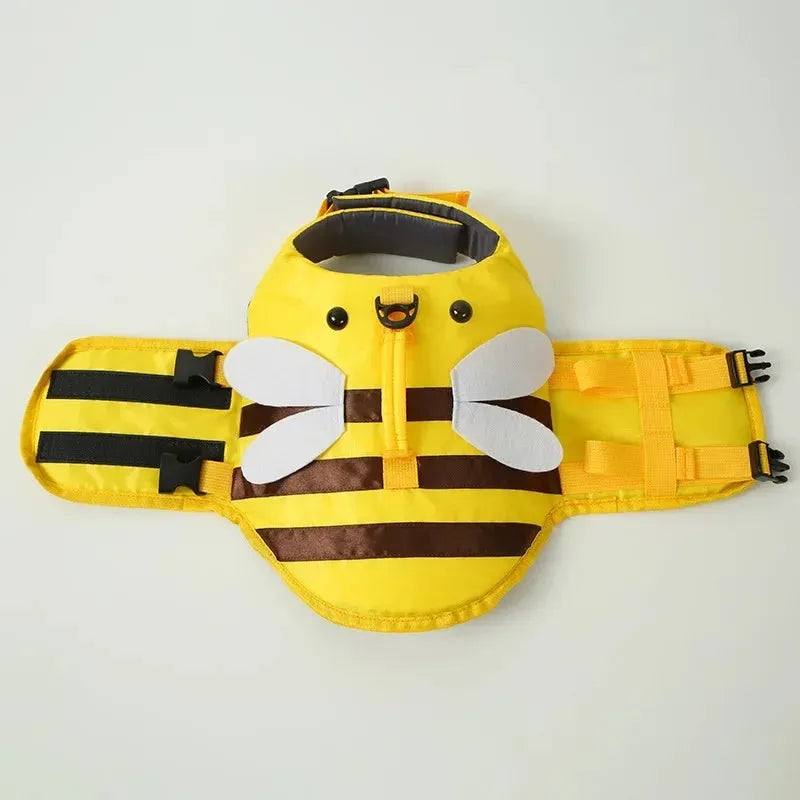 Green dog life vest with reflective trim and adjustable straps for swimming safety