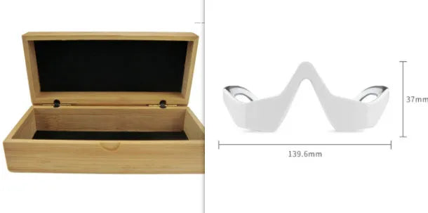3D micro-current eye massager with glasses-like design showing pink and white colour options