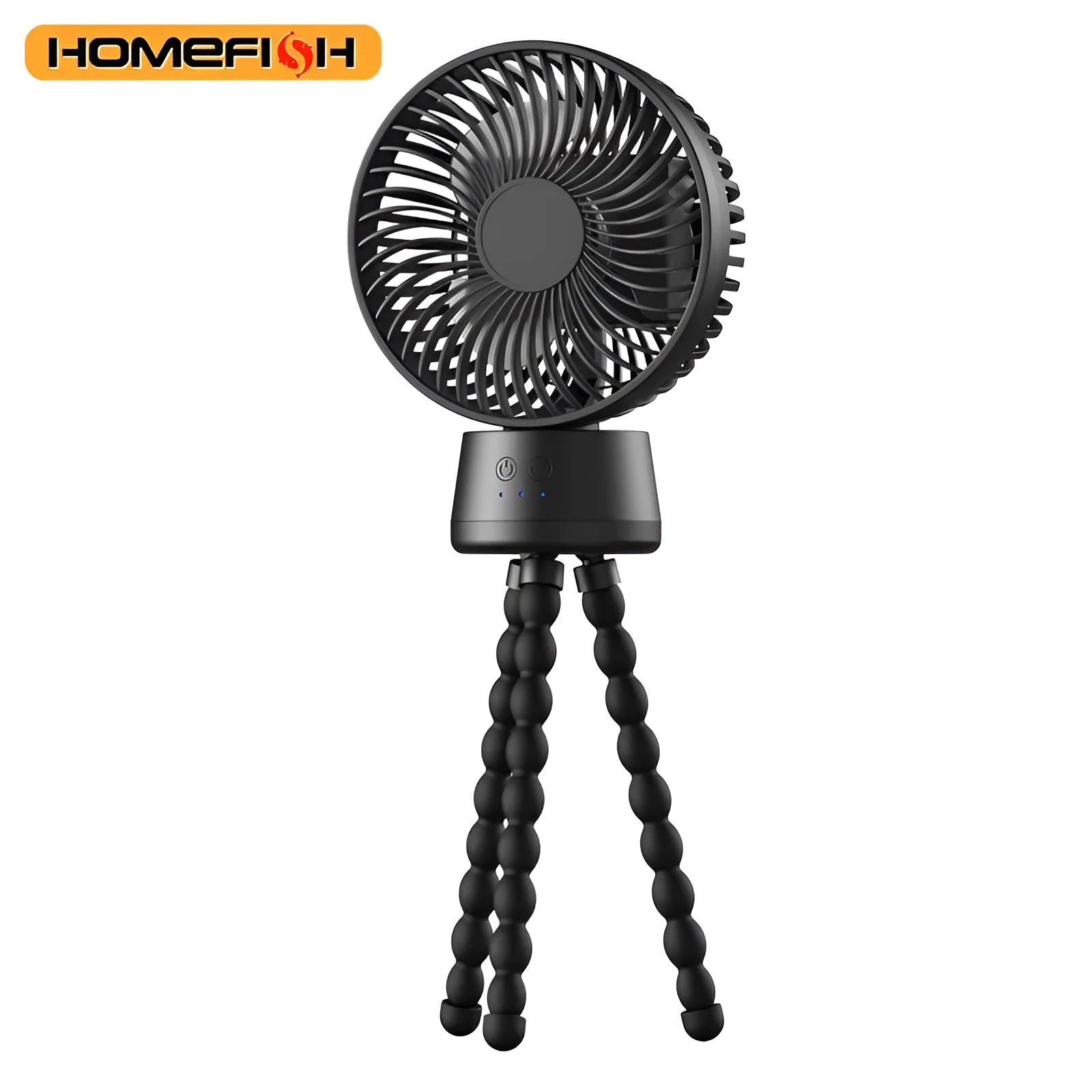 HOMEFISH F2 automatic shake head portable fan with LED light on a removable bracket.