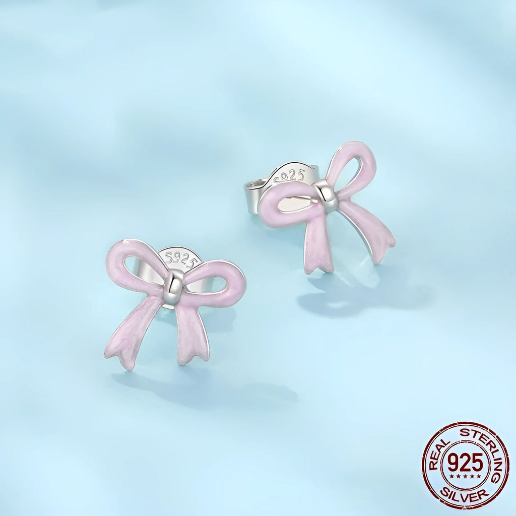 Women's S925 sterling silver bow stud earrings, SCE1925 colour, dripping oil finish