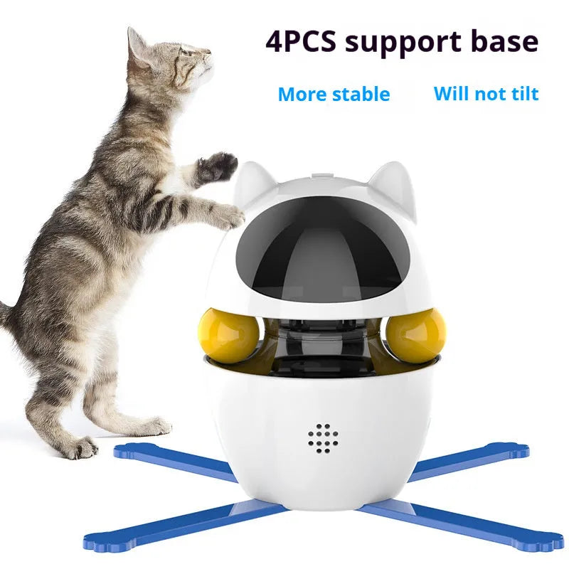 White automatic electronic cat toy with rotating stick and elastic rope for indoor feline entertainment