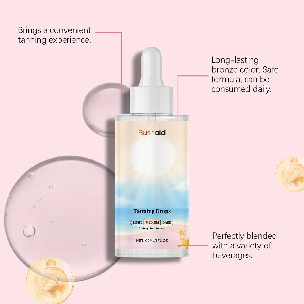 60ml bottle of tanning drops for a sunless body tan, shown with dropper.