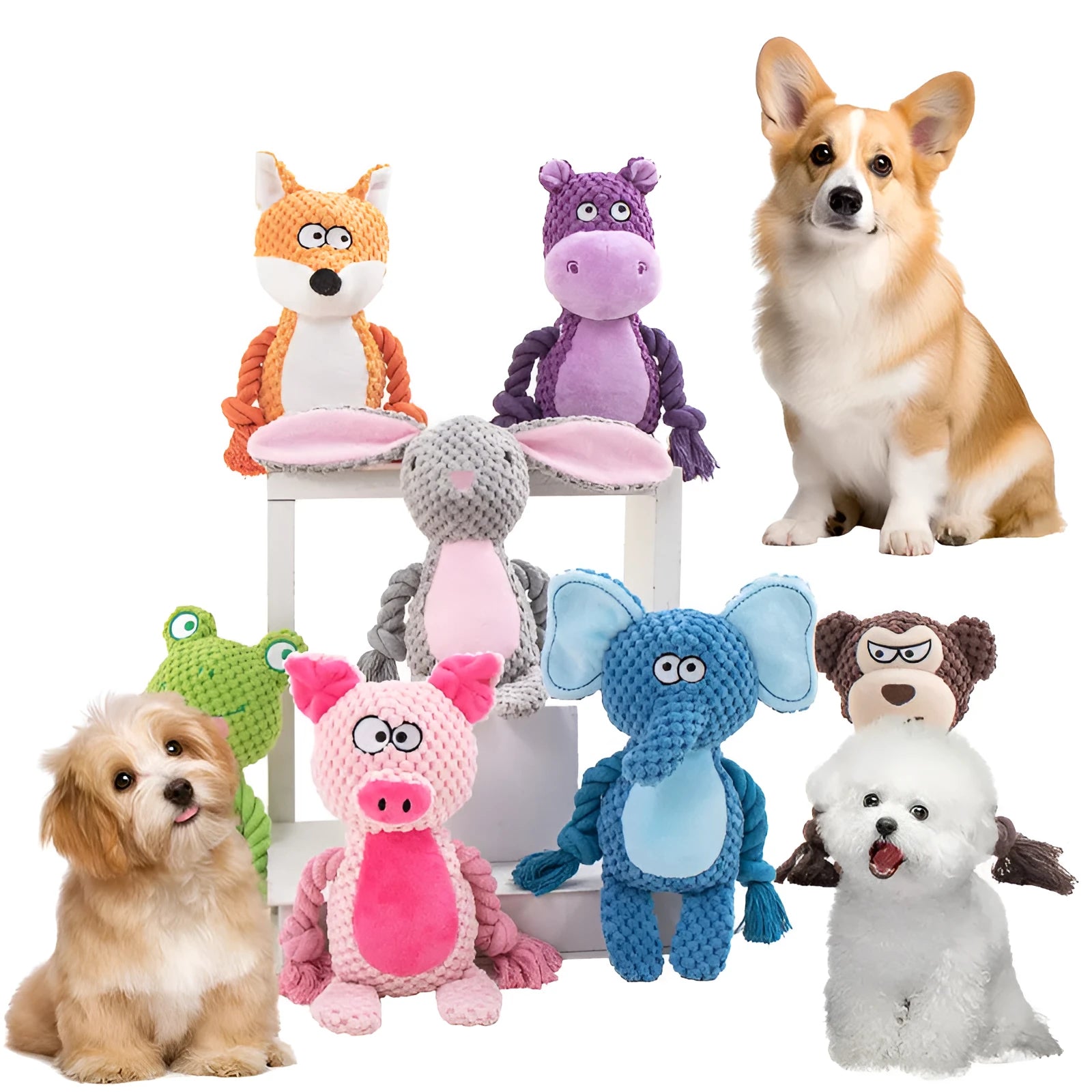 Hippo design dog tug toy with plush head and cotton rope, interactive pet training toy