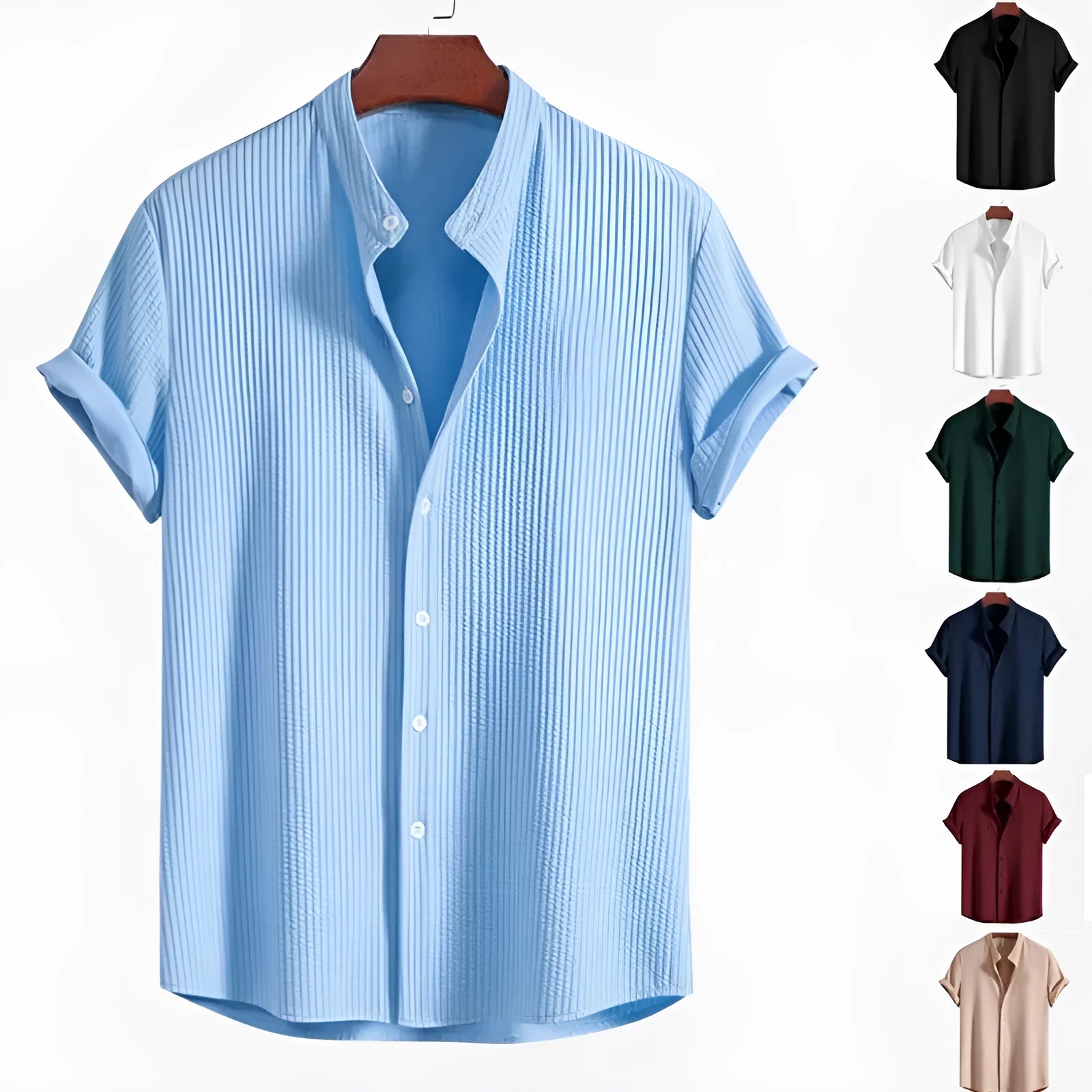 Men's loose short sleeve polyester summer shirt in navy blue.