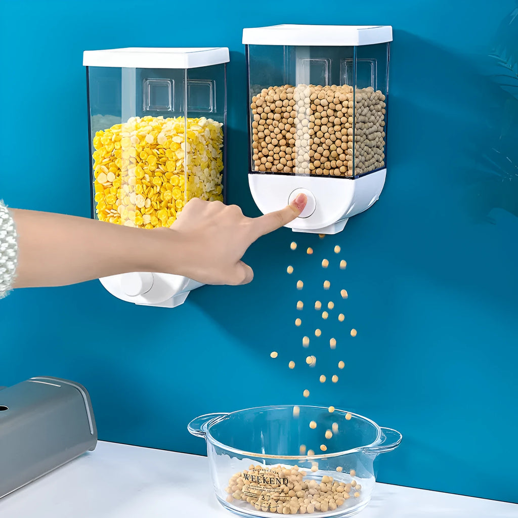 White transparent wall mounted food storage container with easy press lid