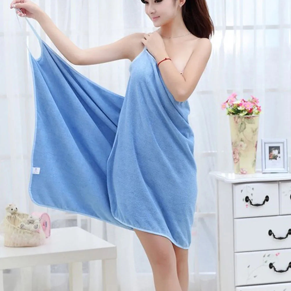 Polyester beach dress towel in pink, red, blue, purple or rose red, shown in S and L sizes.