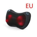 Black car massage pillow with heating and four massage heads for neck and back relief