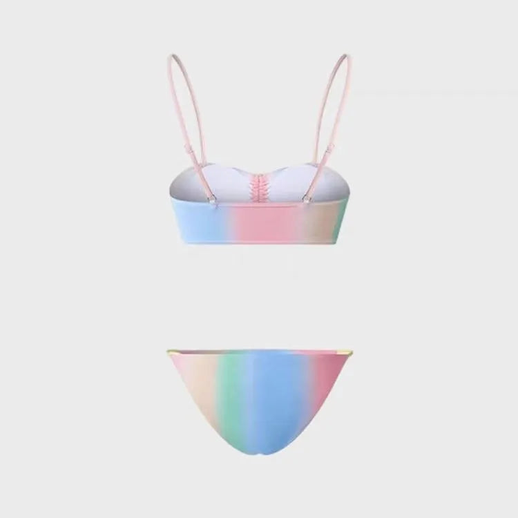 Women's lace up triangle bikini swimsuit with adjustable front and colour matching design