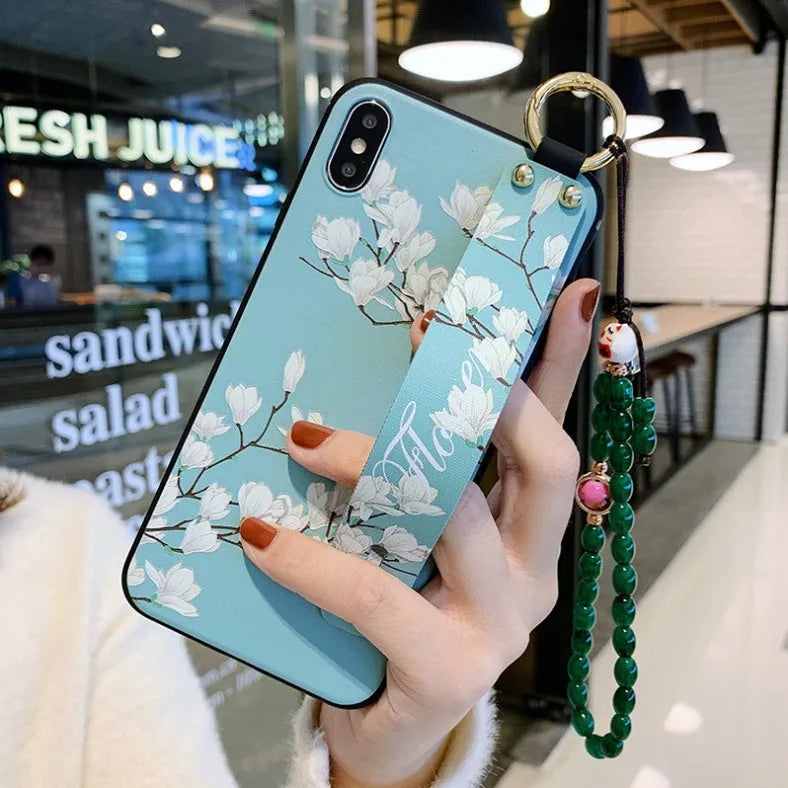 Samsung Galaxy phone case with a flip-out bracket stand in one of seven available style designs.