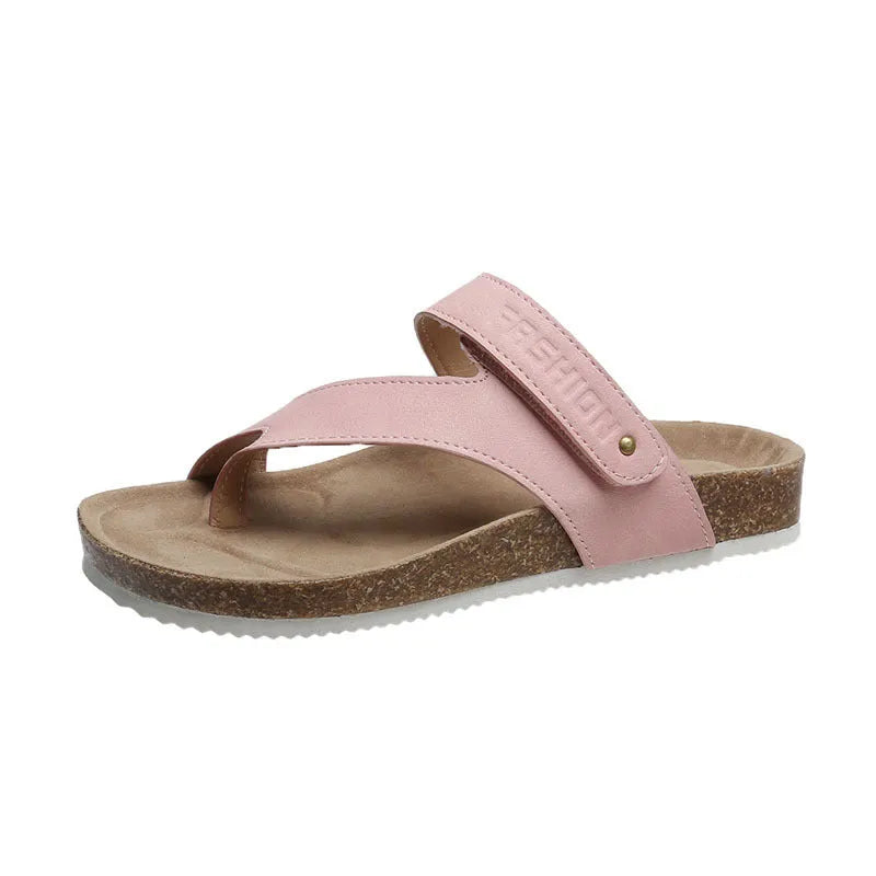 Women's blue flat toe ring thick-soled flip-flops with artificial PU upper on a plain background