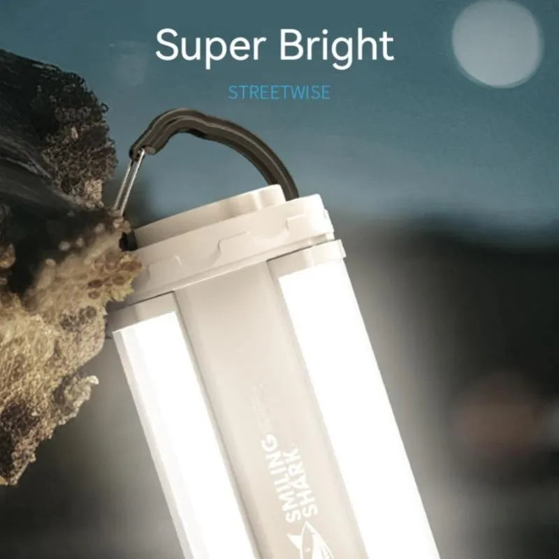 Blue magnetic base camping lantern with LED lights, shown with dimensions 62mm x 62mm x 135mm.