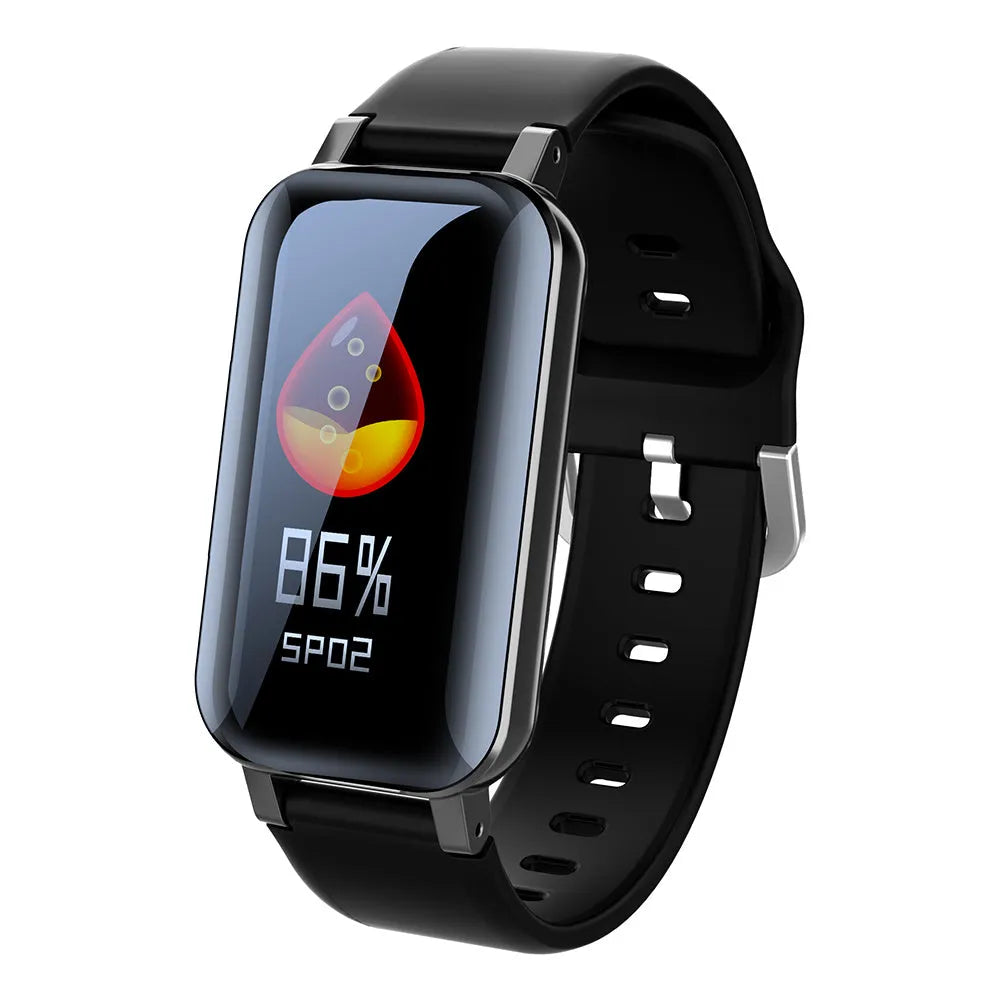 Call Bracelet smart wearable fitness tracker in black, blue, or coffee colour on a wrist.
