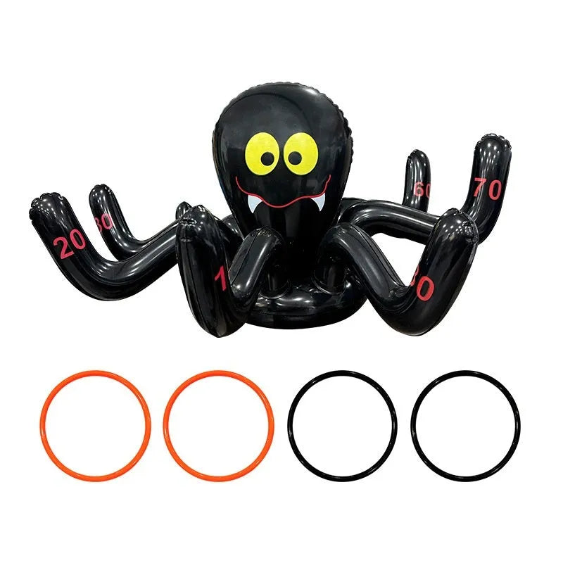 Assorted colourful PVC inflatable ferrule throwing toys in octopus, antlers, rabbit ears, Santa, spider, and witch hat styles.