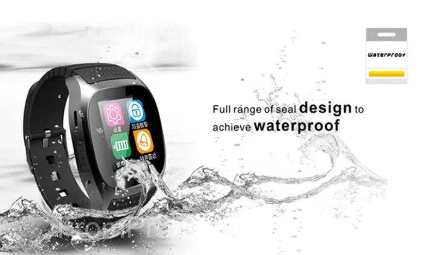 Bluetooth sports watch in black, white, or blue colours compatible with iPhone and Android smartphones