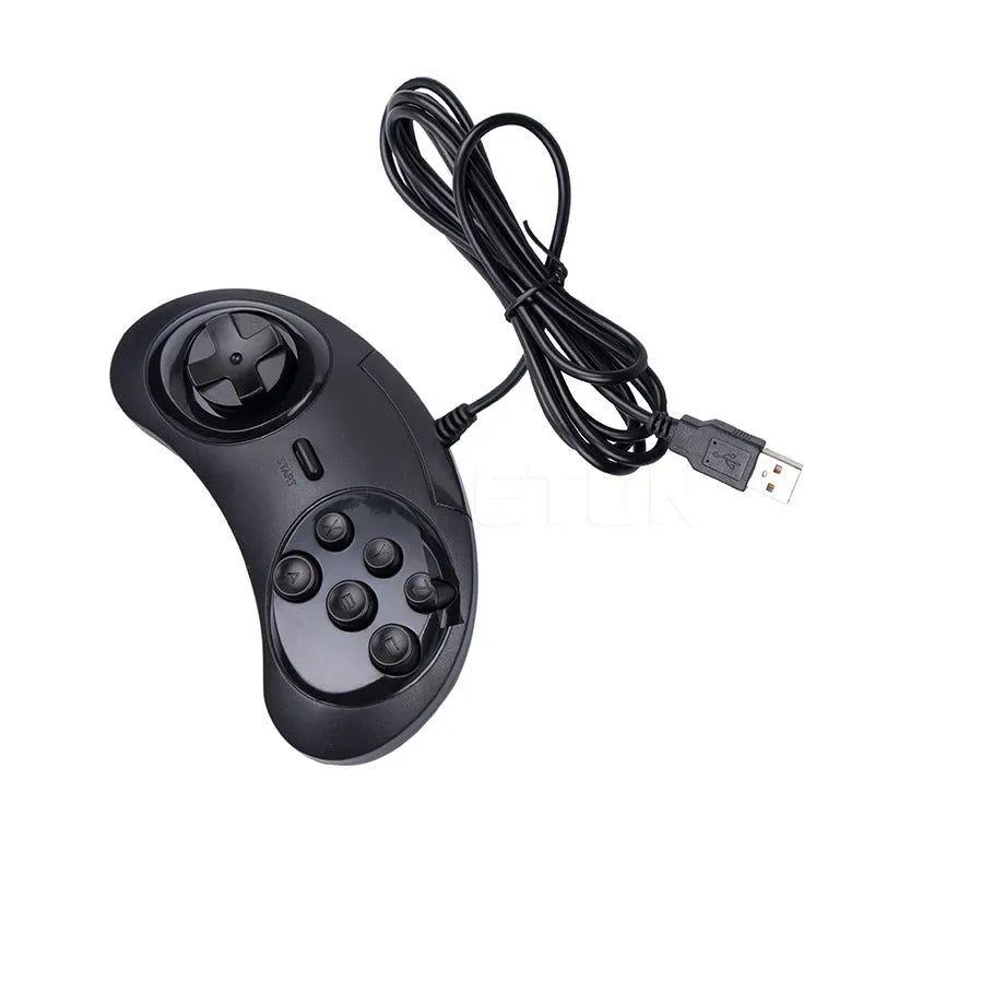 Black Sega USB PC game controller with 1.8 metre cable, dimensions 15.5 x 8.5 x 2.5 cm