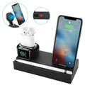 Black eight-in-one wireless charging station with five USB ports and aluminium charging pad