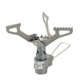 Portable propane gas camping stove with a one-piece burner unit.