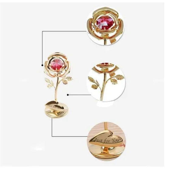 Gold artificial rose with diamond accent decoration on display