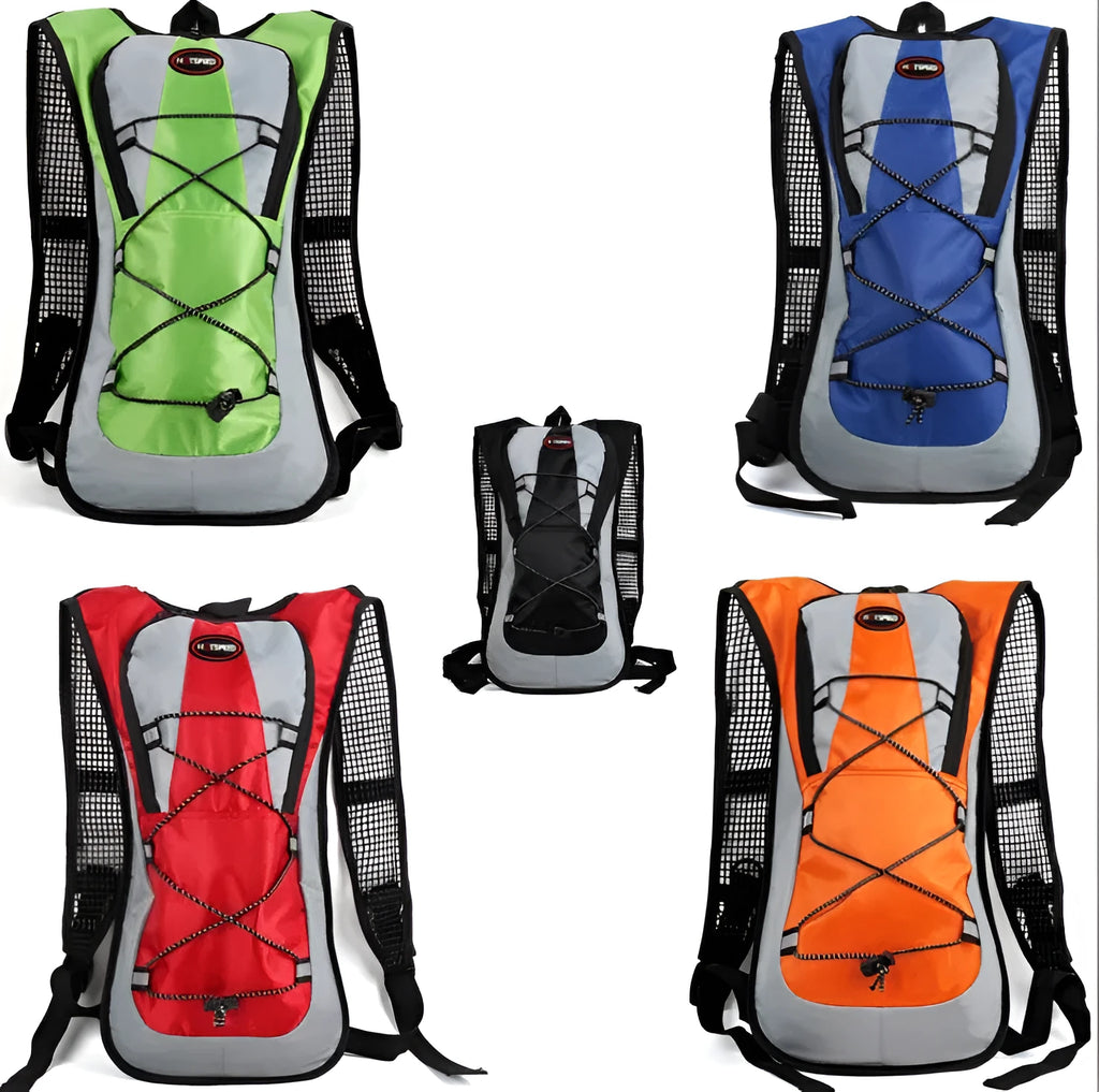 Lightweight waterproof outdoor sports backpack in black, available with 2L water bag for running and off-road riding
