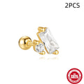 S925 sterling silver square gravel stud earrings with floral design in golden colour