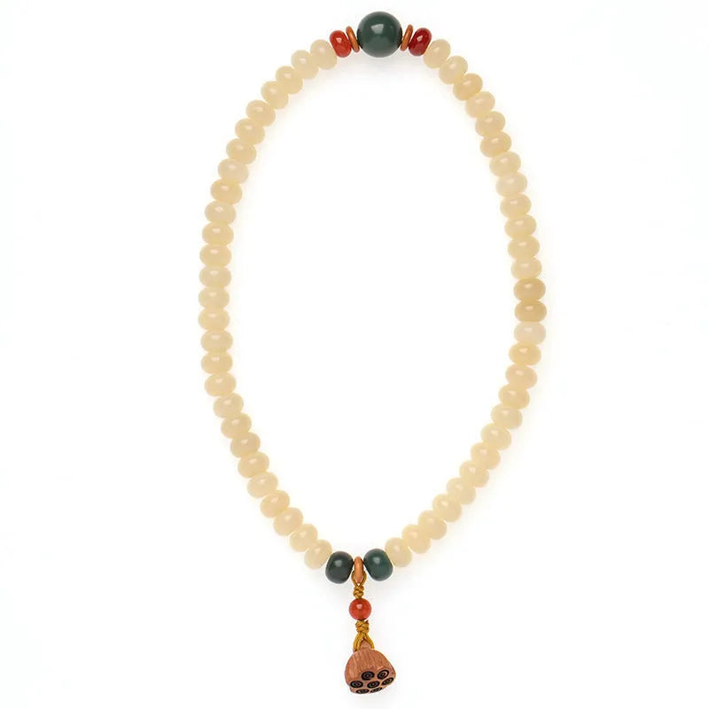 Wooden women's bracelet with milk butter bodhi beads in double ring design, beads measure 6x9mm