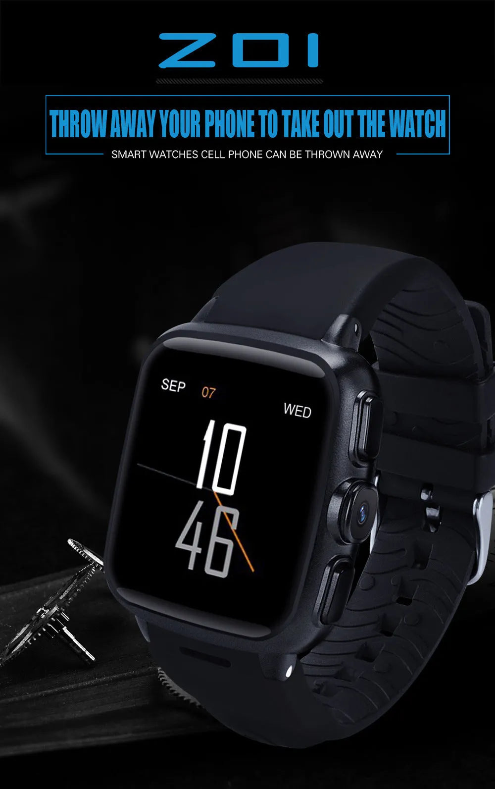 Black and white smart watch with 1.54 inch screen on wrist