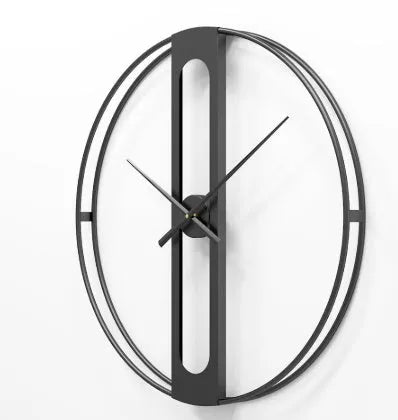Round metal wall clock with 50 cm diameter in black or gold finish on a wall