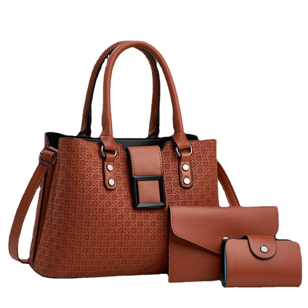 Three-piece women's crossbody bag set with square vertical shape in multiple colour options