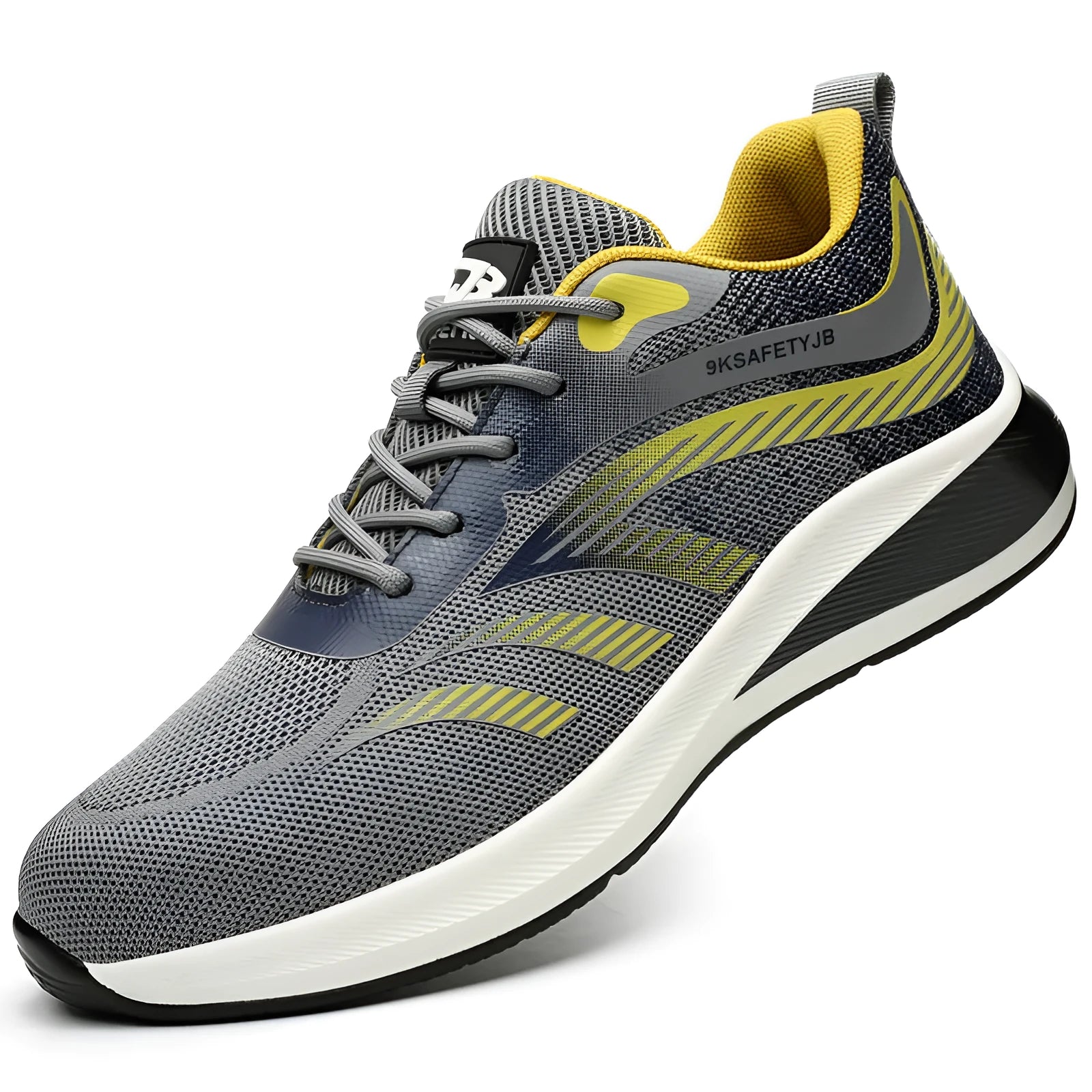 Breathable labour protection shoes with puncture resistance, Flyknit upper, rubber outsole in 7918 black colour