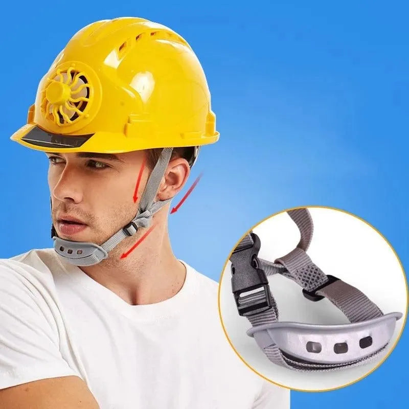 Construction sun protection sunshade helmet with solar fan in blue PE material for outdoor workers