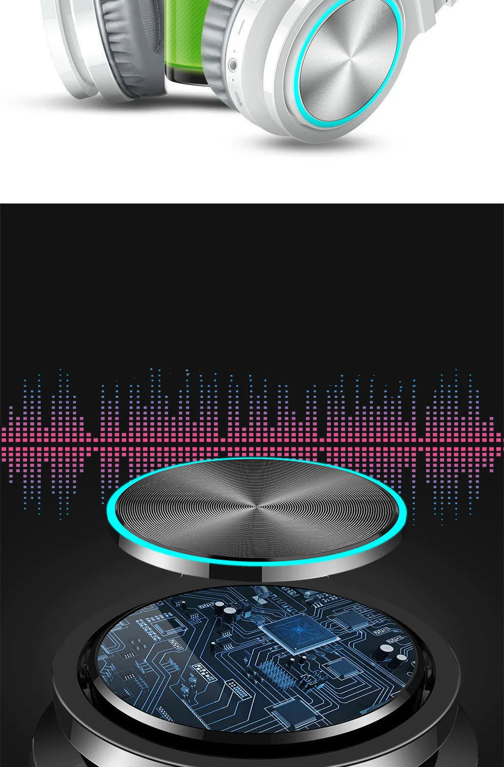 Black folding wireless headset with Bluetooth 5.0 showing compact folded position