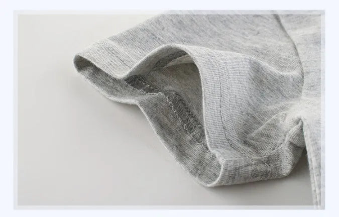 Grey cotton children's T-shirt showing front view with size options from 90cm to 140cm