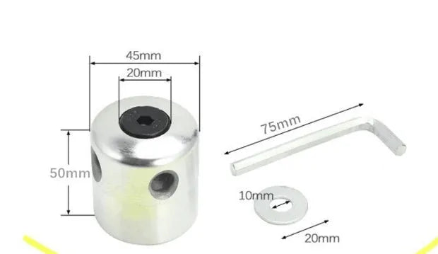 Silver aluminium lawn mower trimmer head with four light yellow square grass cutting lines