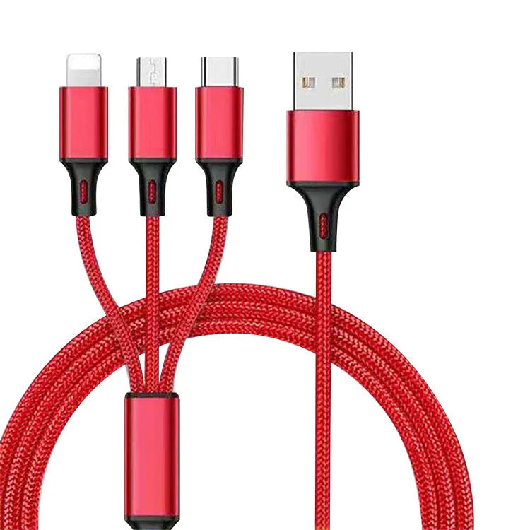 3-in-1 charging cable with nylon braid in multiple colour options