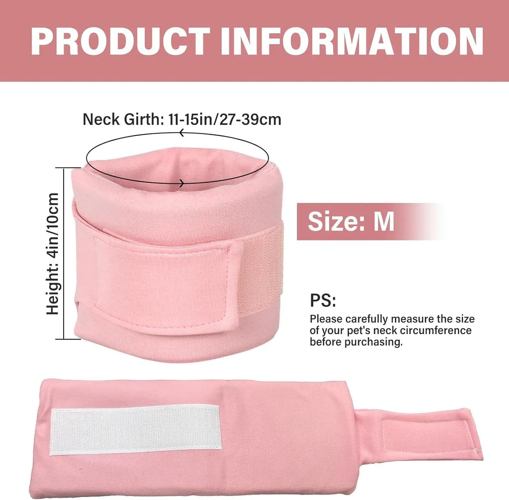 Soft grey and pink cat recovery cone collar showing four size options for post-surgery support