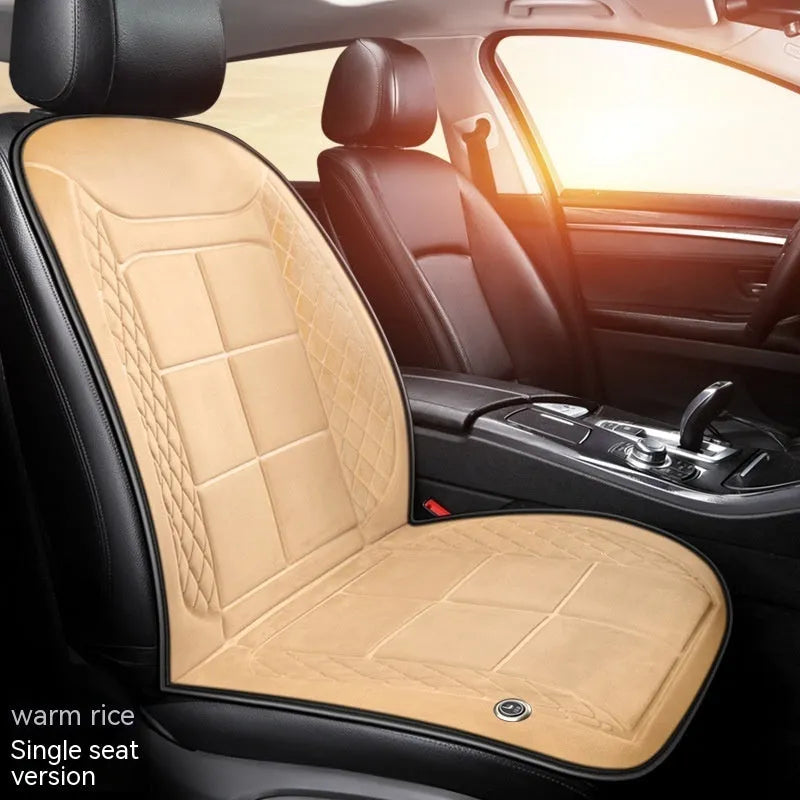 Auto heating cushion for car seats in beige, black, or coffee colours with cotton filler