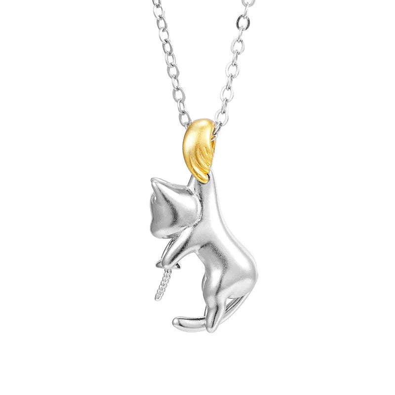925 sterling silver clavicle chain necklace with cat charm pendant in four colour variations