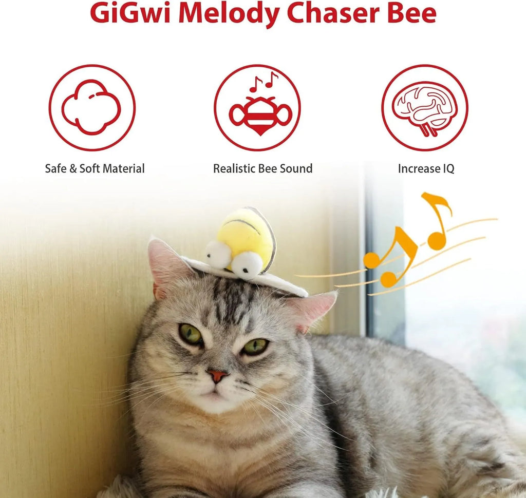 Yellow flannelette bee-shaped electronic cat toy with motion-activated chirping sound