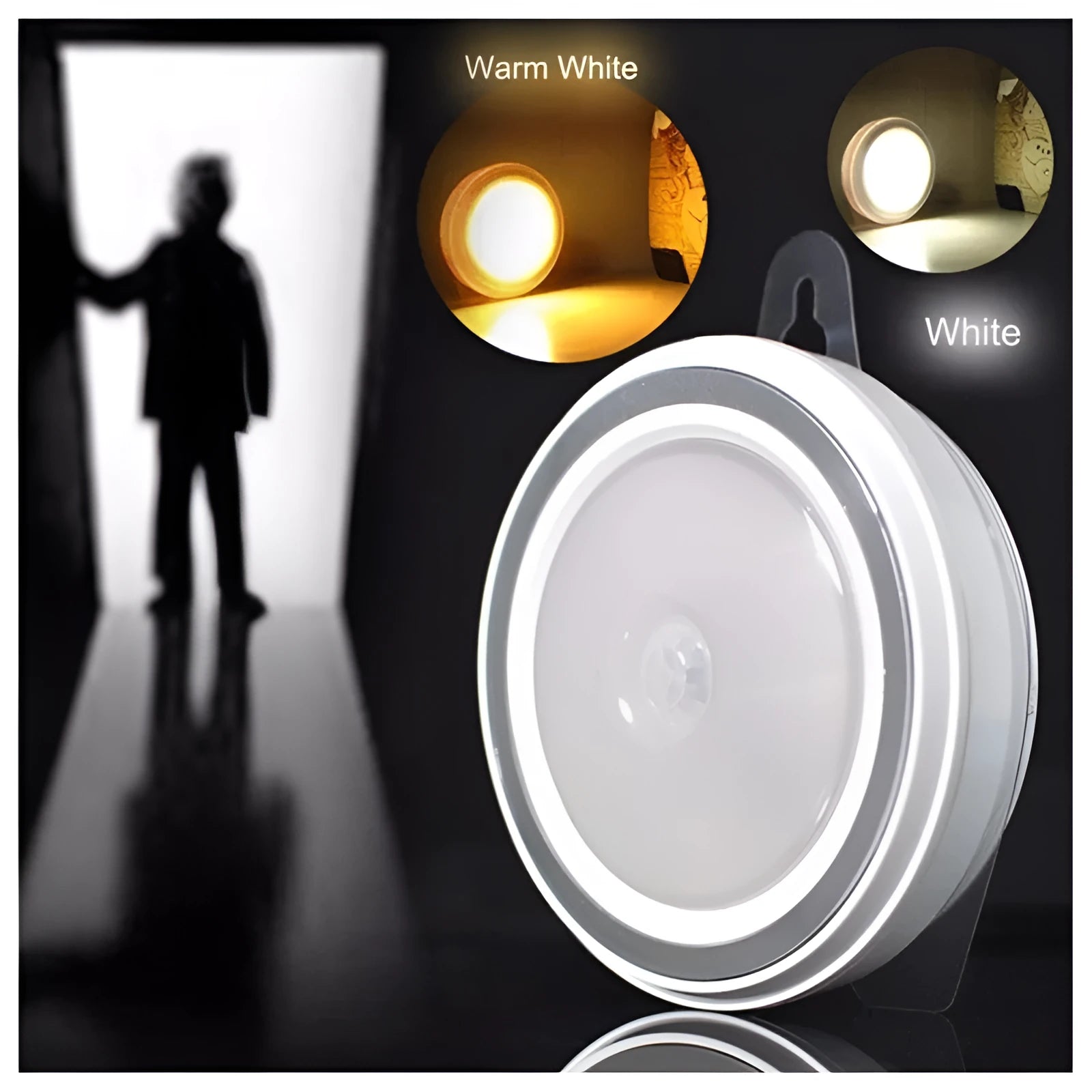 Round white motion sensor LED light with 80mm diameter for closet and corridor lighting
