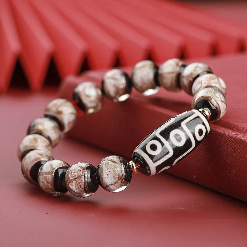 Chinese style coloured glaze bracelet with year snake lucky beads in three bead sizes