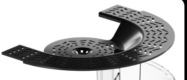 Black and white electric fly trap with USB cable and bait, showing the fly cage.