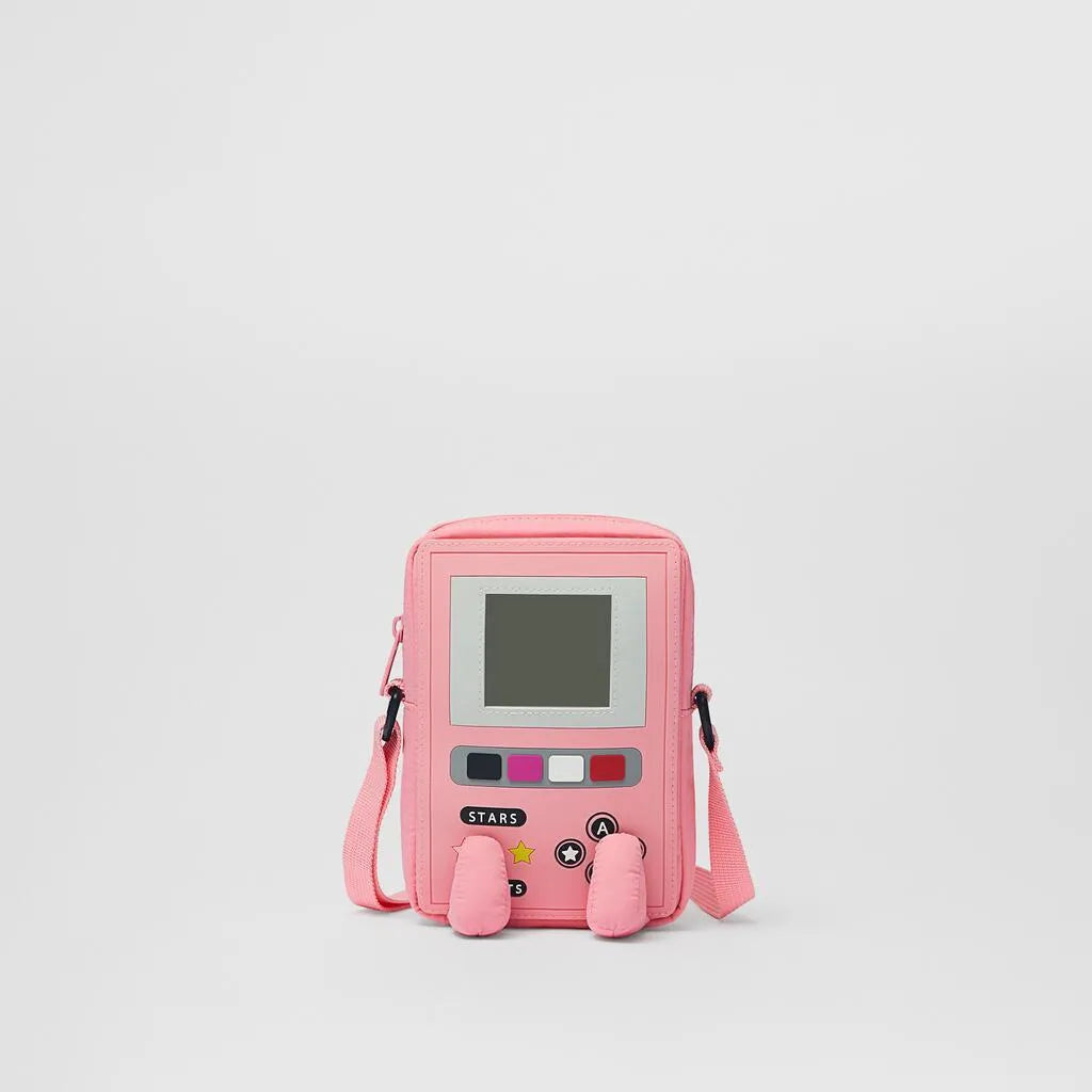 Small messenger bag in dark pink made from Oxford cloth with zipper closure and stitching detail