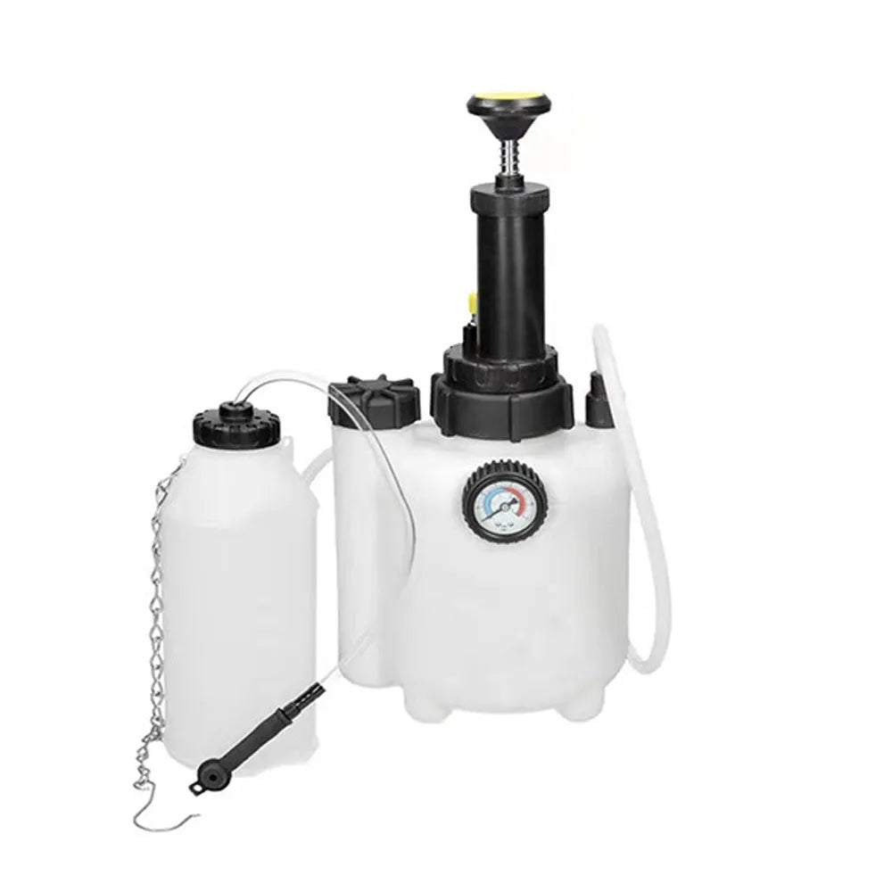 White 3-litre brake fluid tank replacement tool made of copper, iron, and plastic for car maintenance.