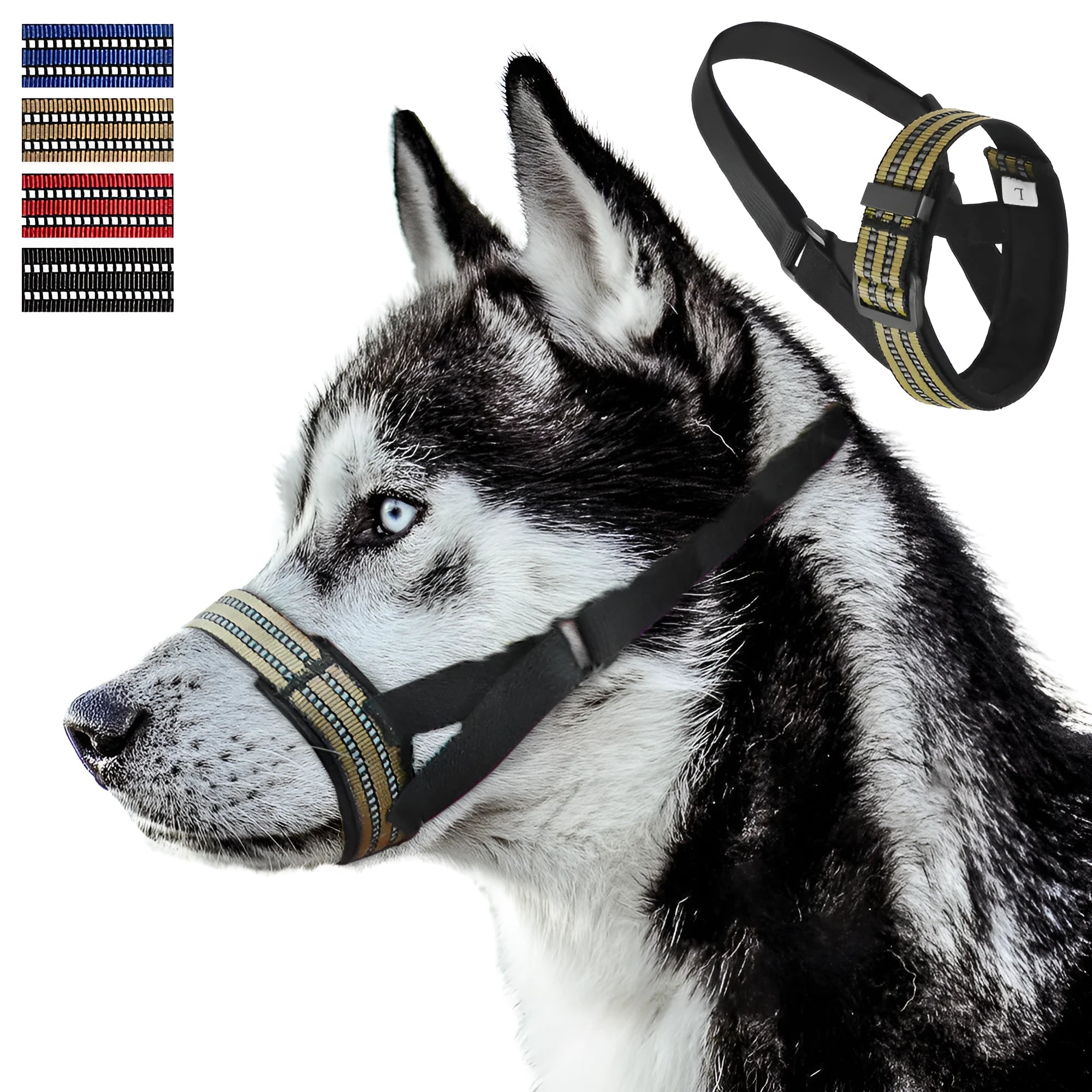 Adjustable anti-biting dog muzzle with reflective trim for medium and large breeds