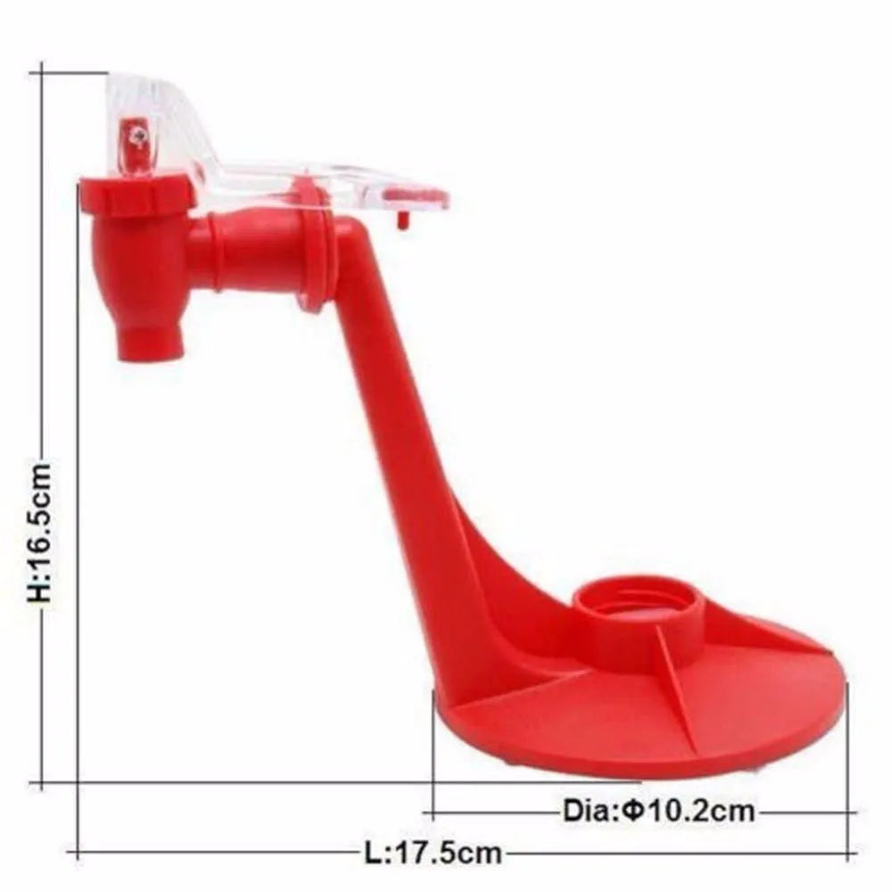 Red plastic Magic Tap manual soda bottle dispenser for 2-litre bottles.