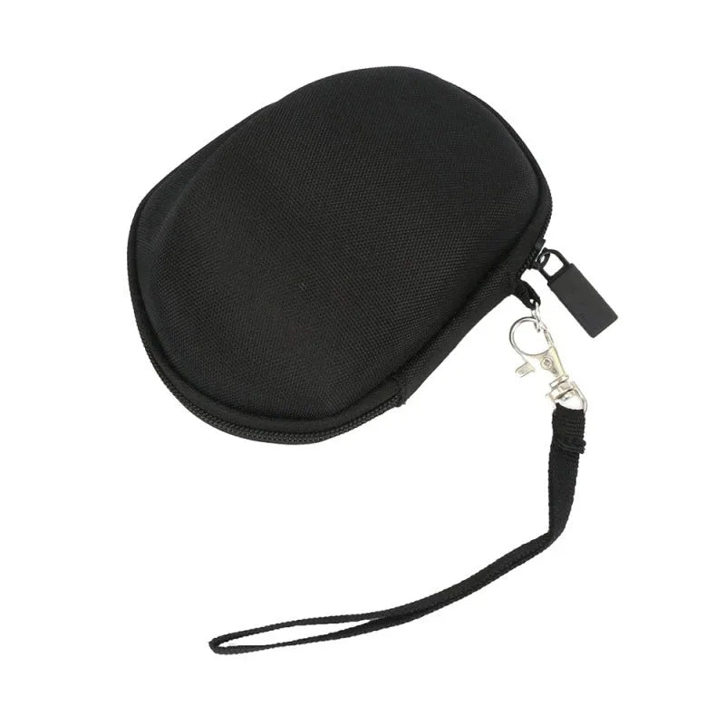 Black mouse storage box made of nylon 1200D and 6mm EVA with handle on a flat surface