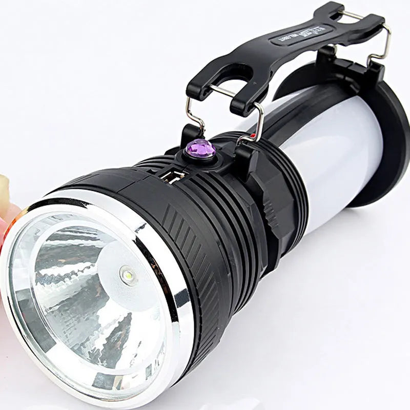 Black solar charging LED emergency flashlight with USB outlet