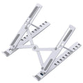 Black folding desktop bracket adjusted to medium height position