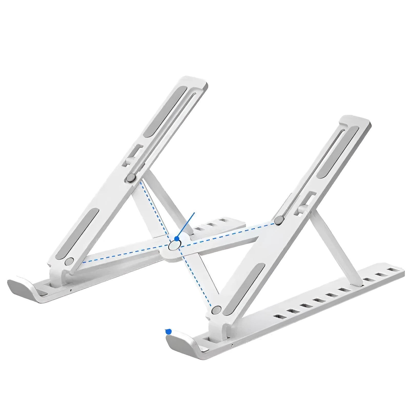 Black folding desktop bracket adjusted to medium height position