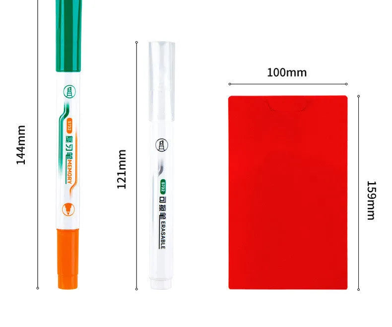 Green erasable highlighter pen set with plastic shell, slanted tip and card packaging